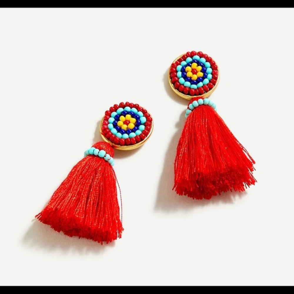 JCrew Red Multicolor Tassel Earrings - Picture 3 of 3